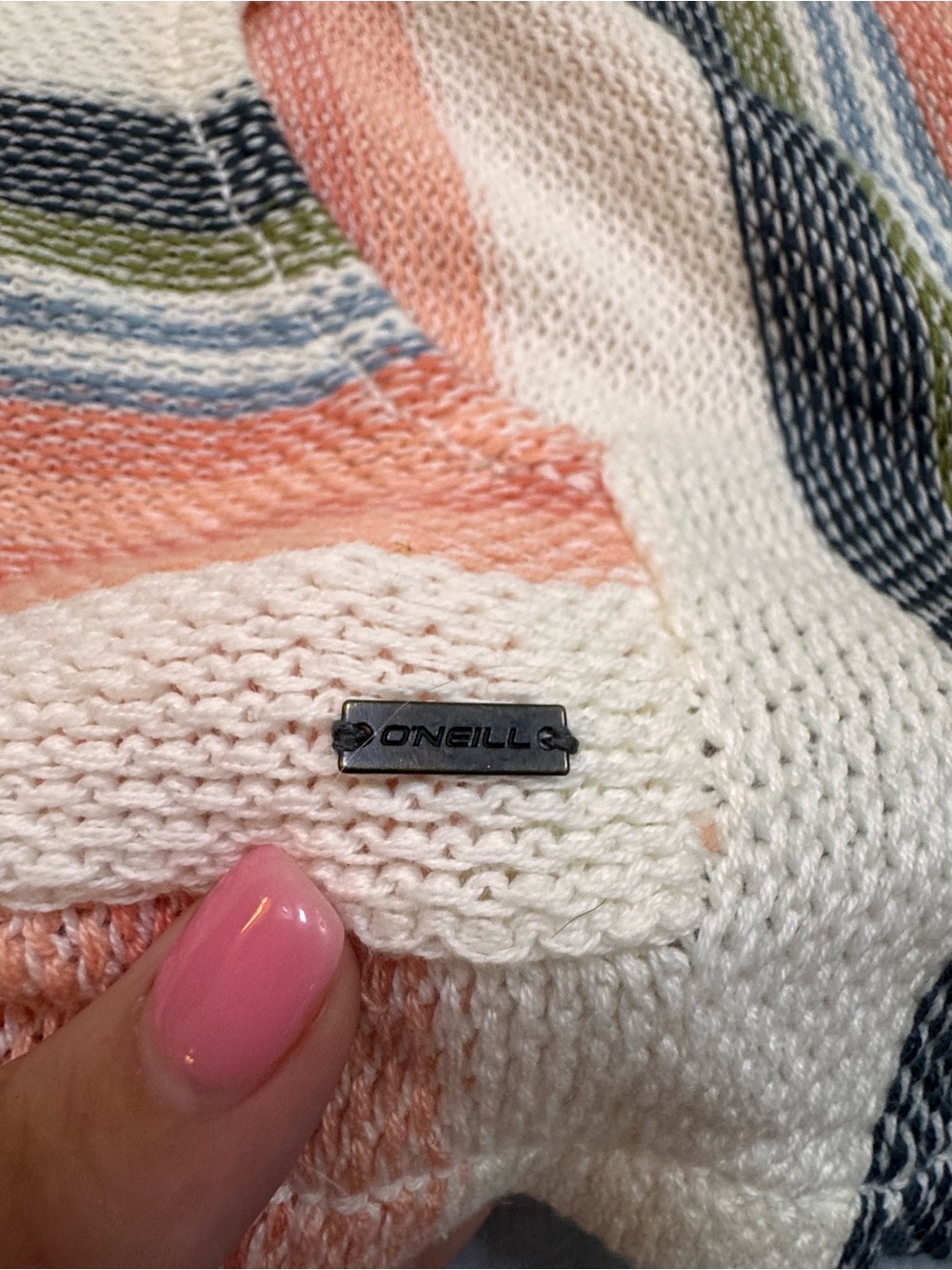 O'Neill Striped Hooded Beach Coverup in Coral, Navy & Cream - Picture 5 of 13
